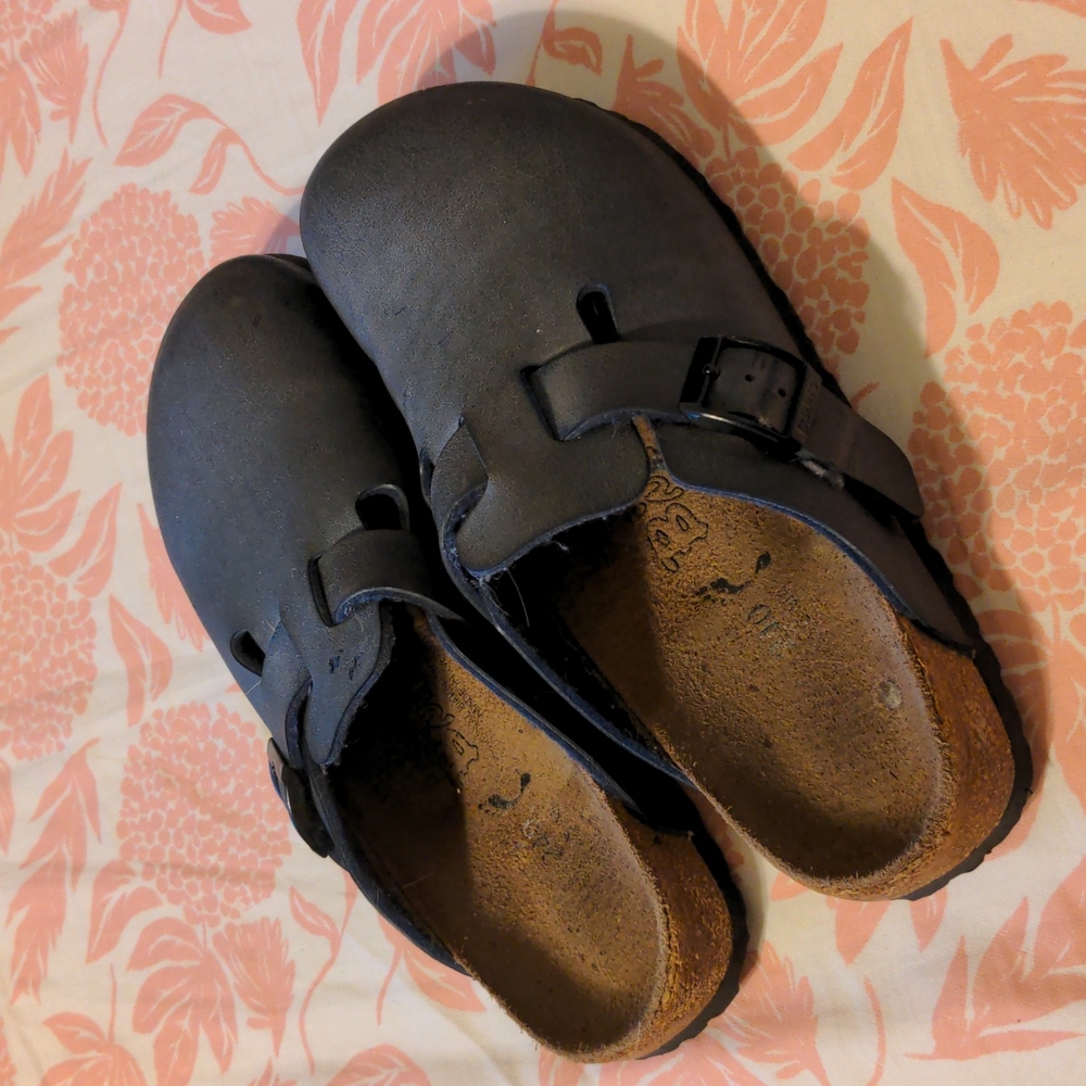 Birkenstock Navy Leather Boston Clogs 6